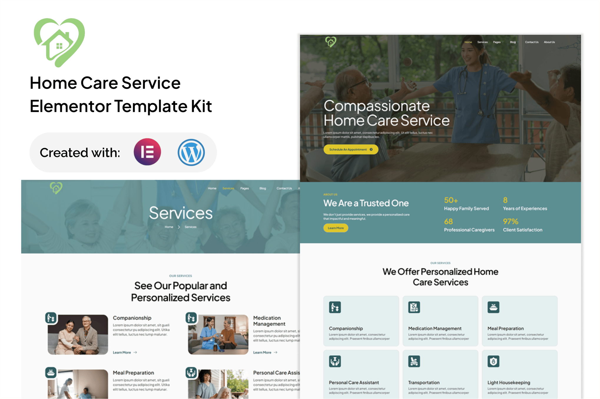 Serena – Home Care Services Elementor Template — Elementor template kit cover