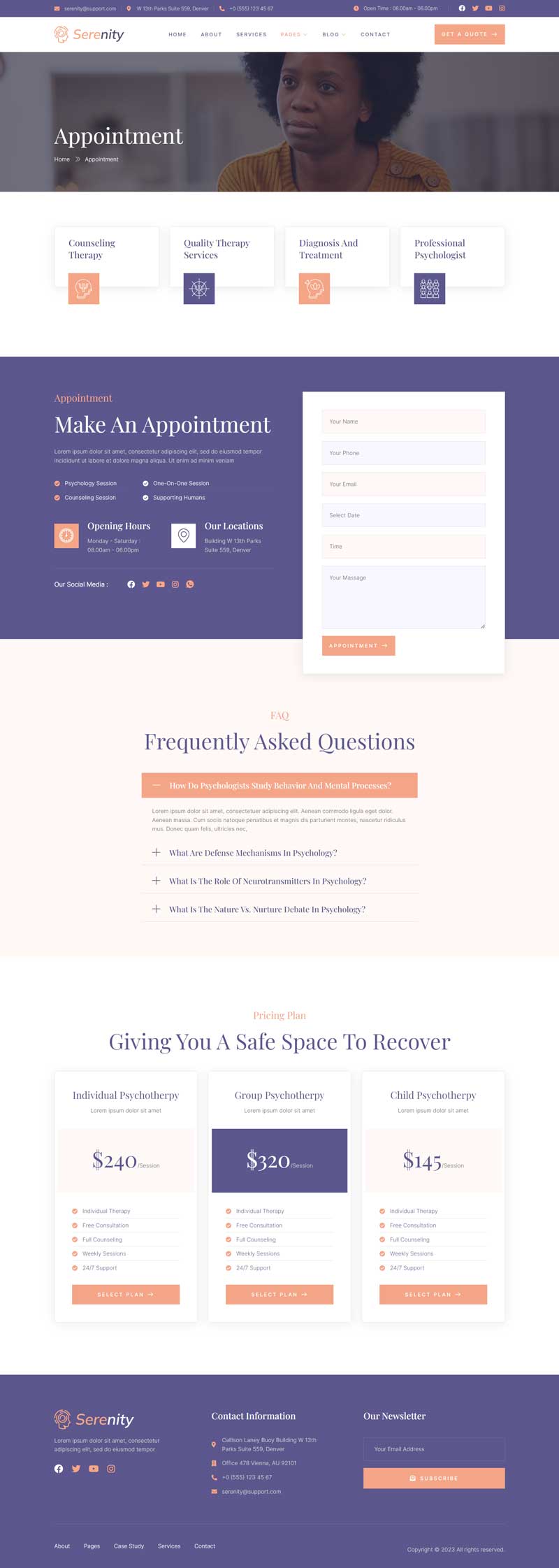 Appointment — Serenity - Psychology & Counseling Elementor Template