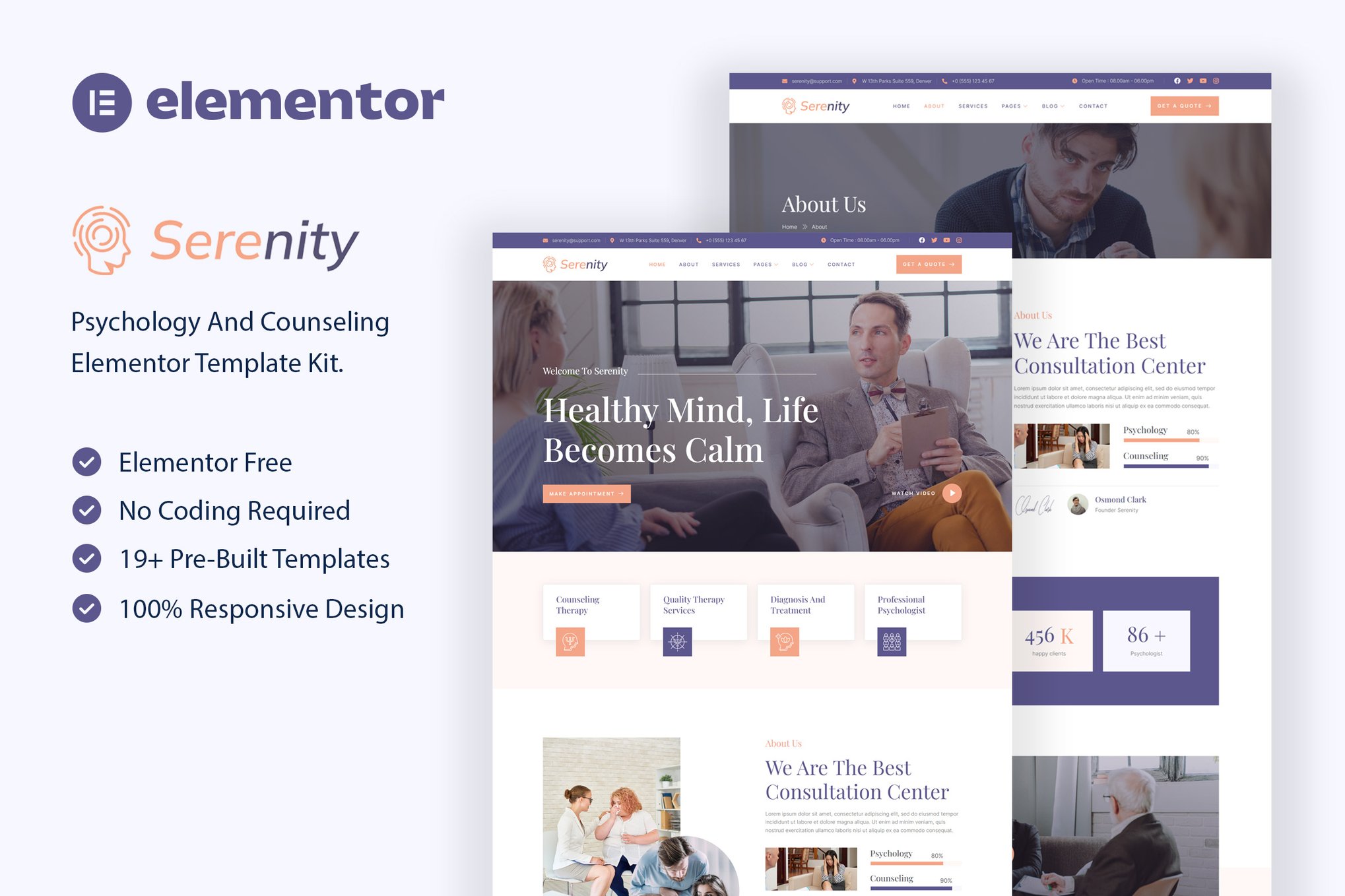 Serenity - Psychology & Counseling Elementor Template — Elementor template kit cover