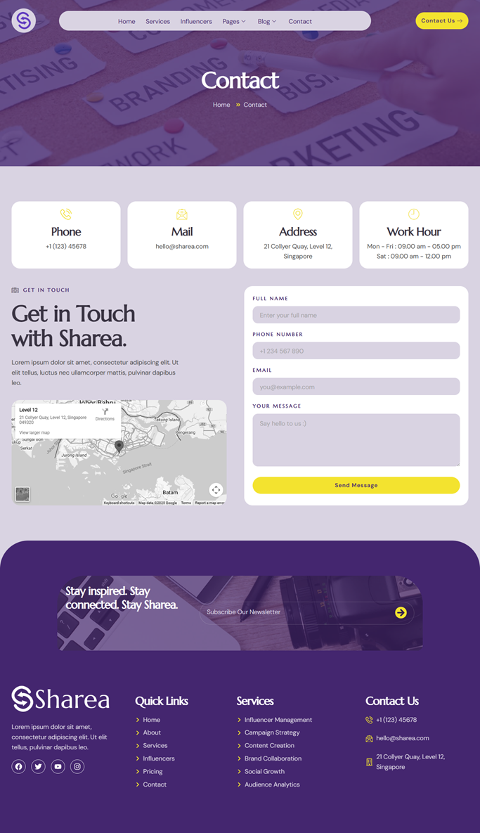 Contact — Sharea - Influencer Marketing Agency Elementor Template