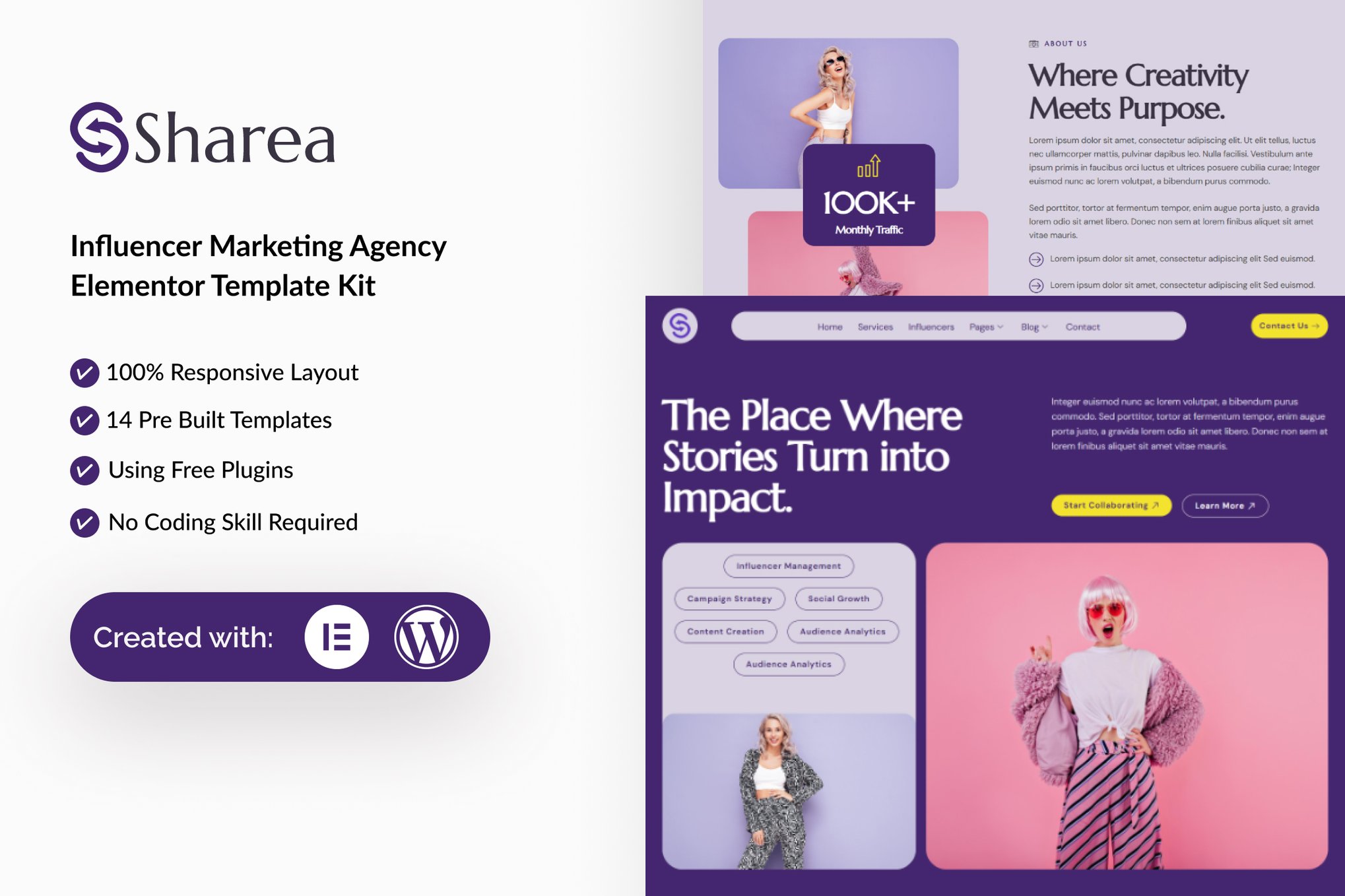 Sharea - Influencer Marketing Agency Elementor Template — Elementor template kit cover