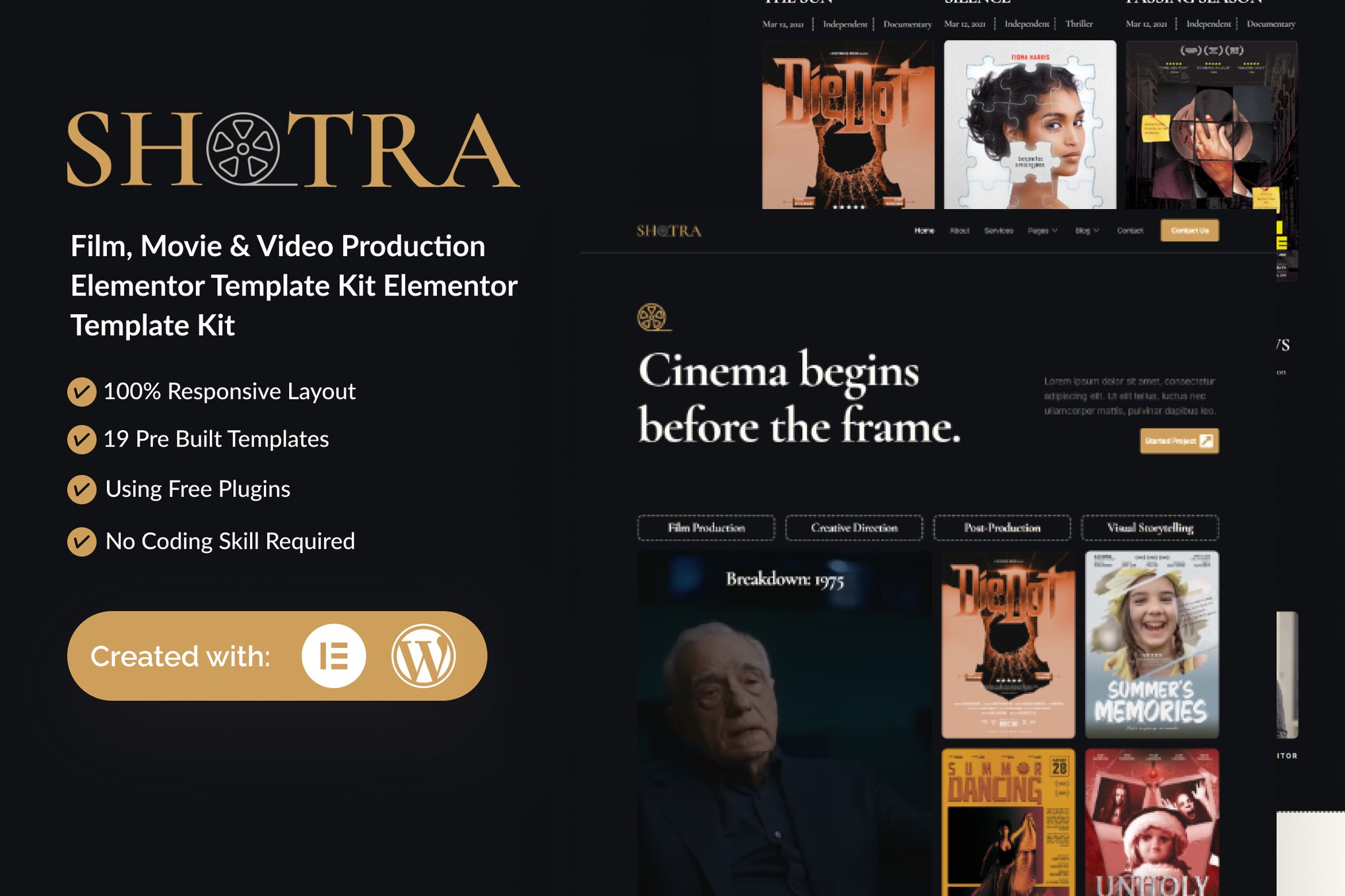 Shotra - Film, Movie & Video Production Elementor Template — Elementor template kit cover
