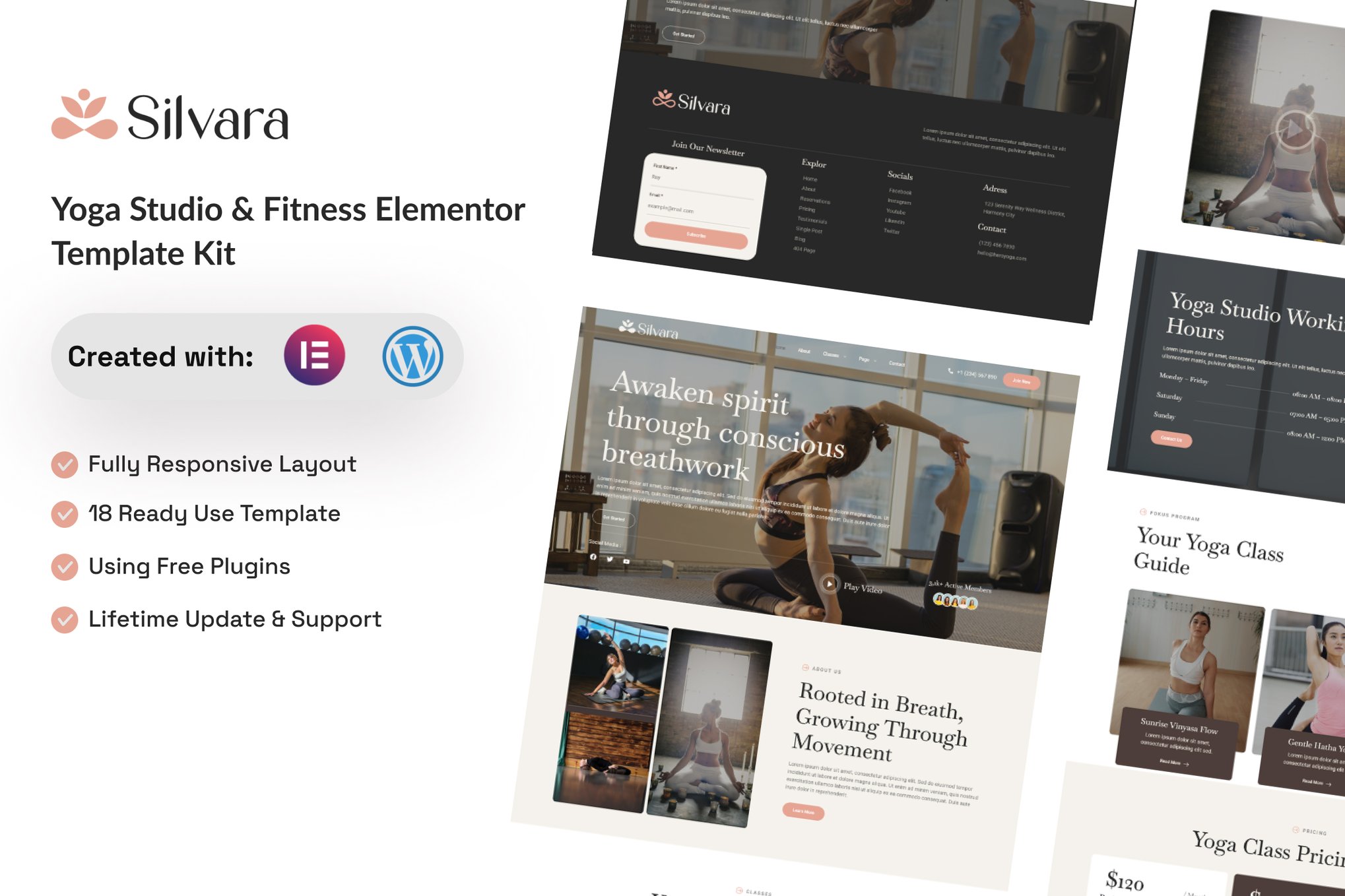 Silvara - Yoga Studio & Fitness Elementor Template — Elementor template kit cover