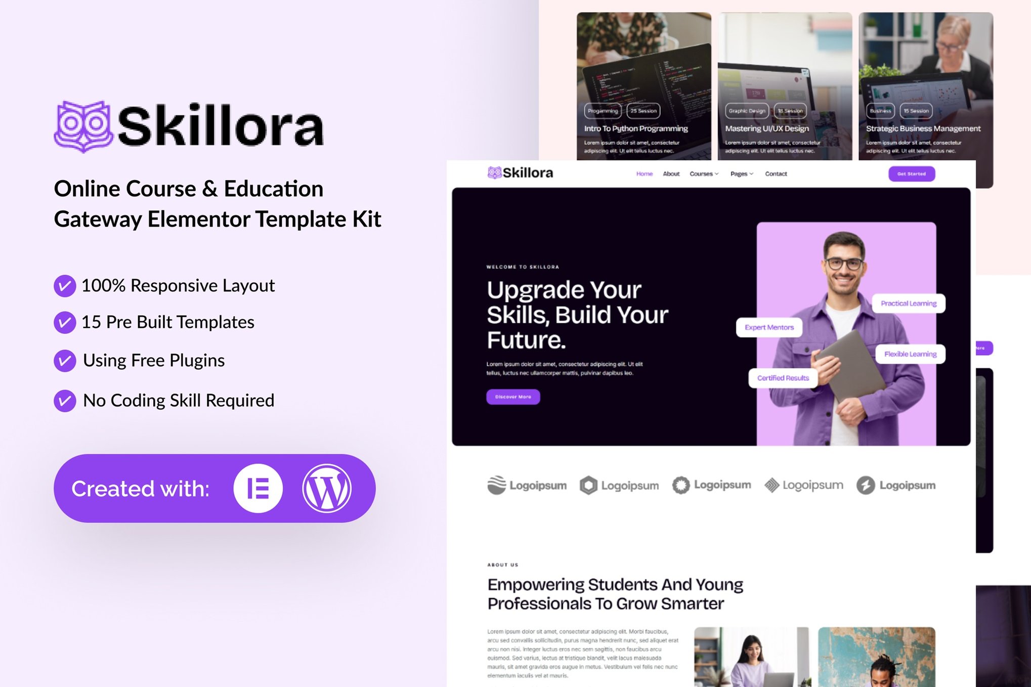 Skillora - Online Course & Edication Gateway Elementor Template — Elementor template kit cover