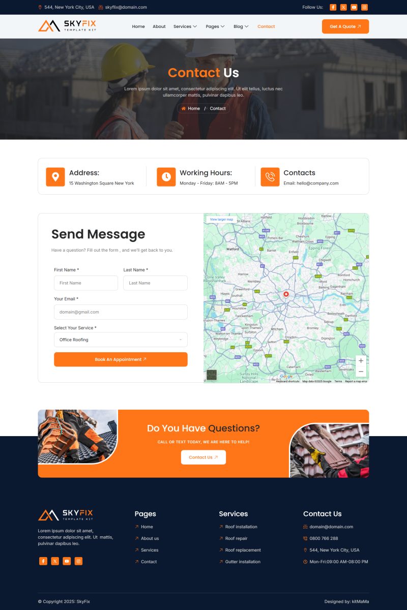 Contact — SkyFix - Roofing Services Elementor Template