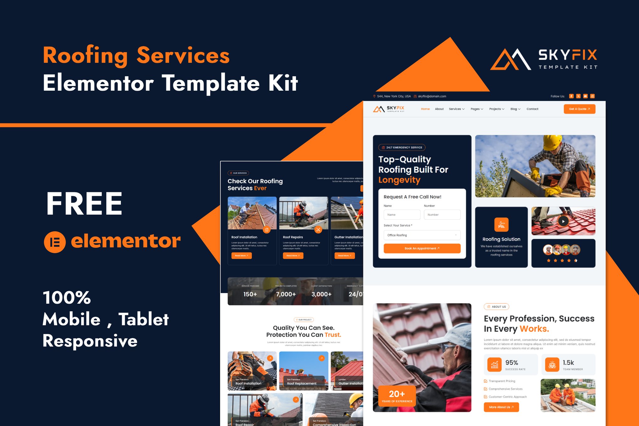 SkyFix - Roofing Services Elementor Template — Elementor template kit cover
