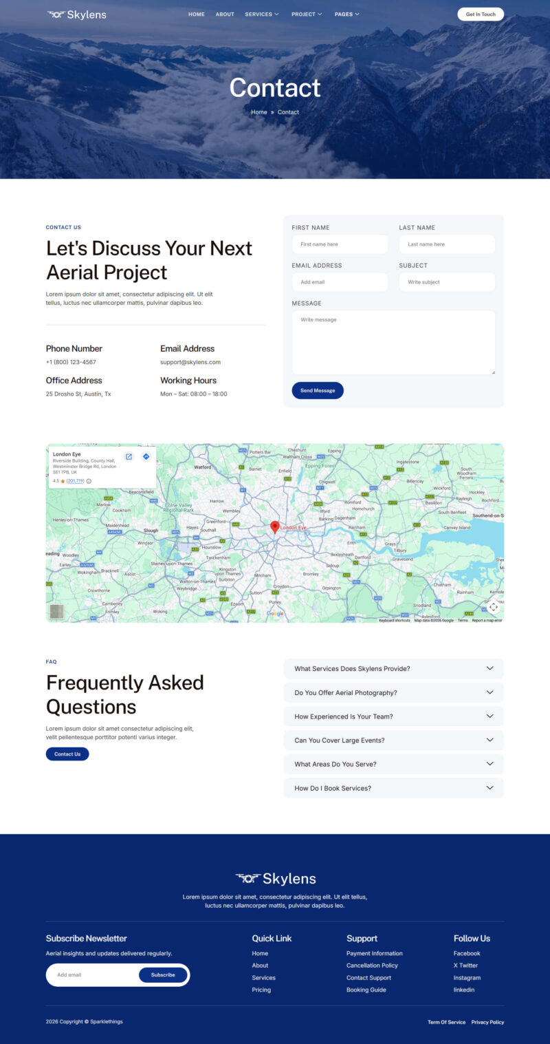 Contact — Skylens - Drone Aerial Video & Photography Elementor Template