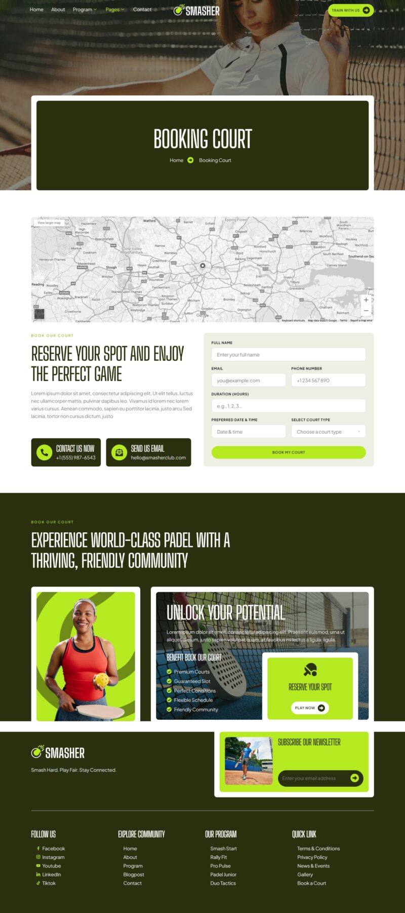 Booking — Smasher - Padel Tennis Community Elementor Template