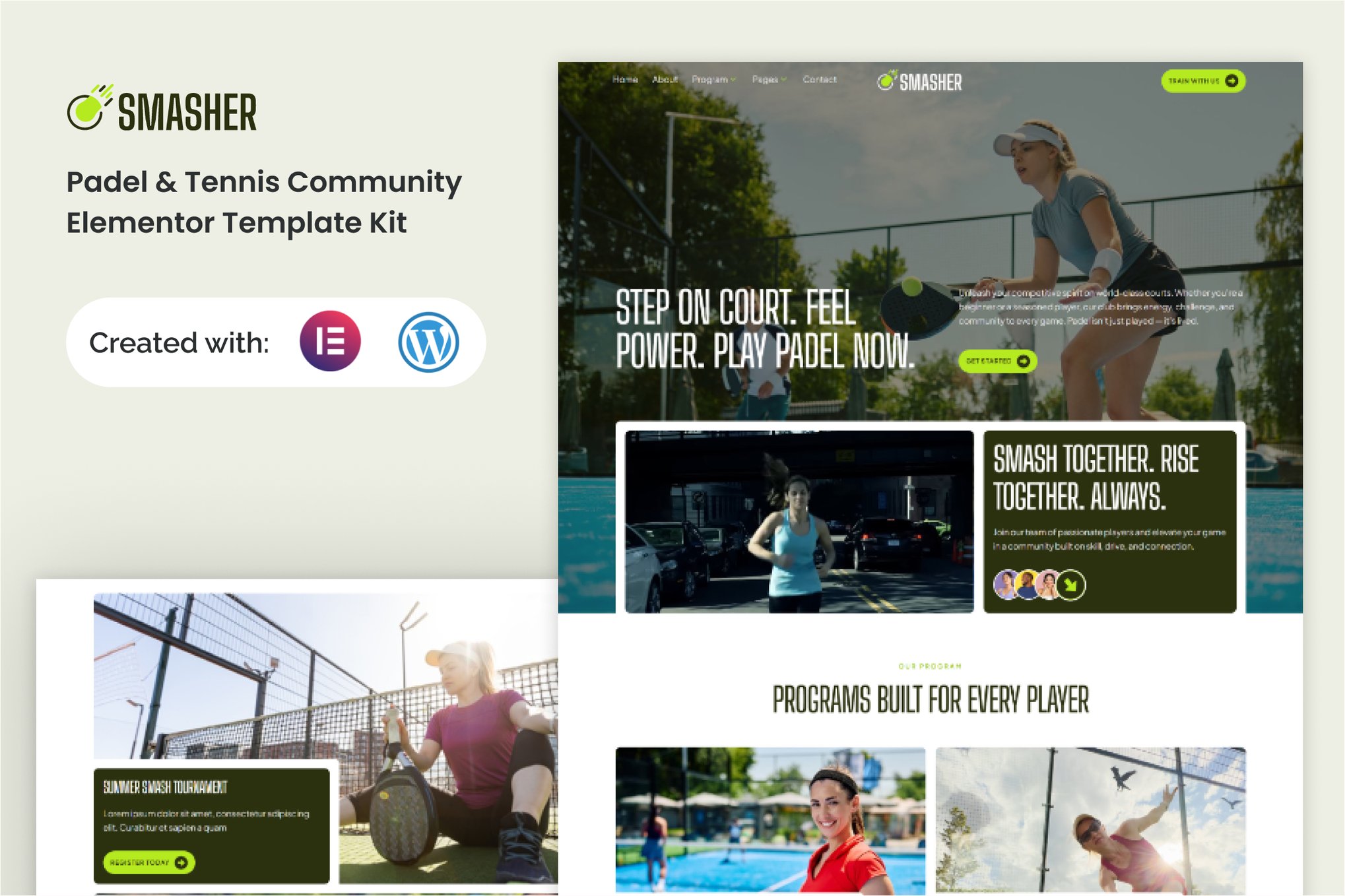 Smasher - Padel Tennis Community Elementor Template — Elementor template kit cover