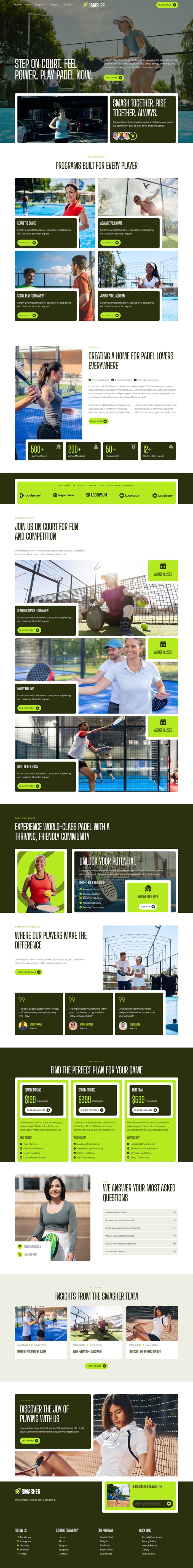 Home — Smasher - Padel Tennis Community Elementor Template