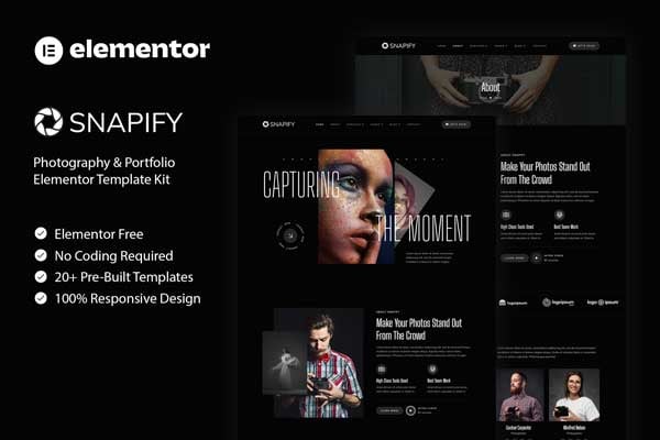 Snapify - Photography & Portfolio Elementor Template — Elementor template kit cover