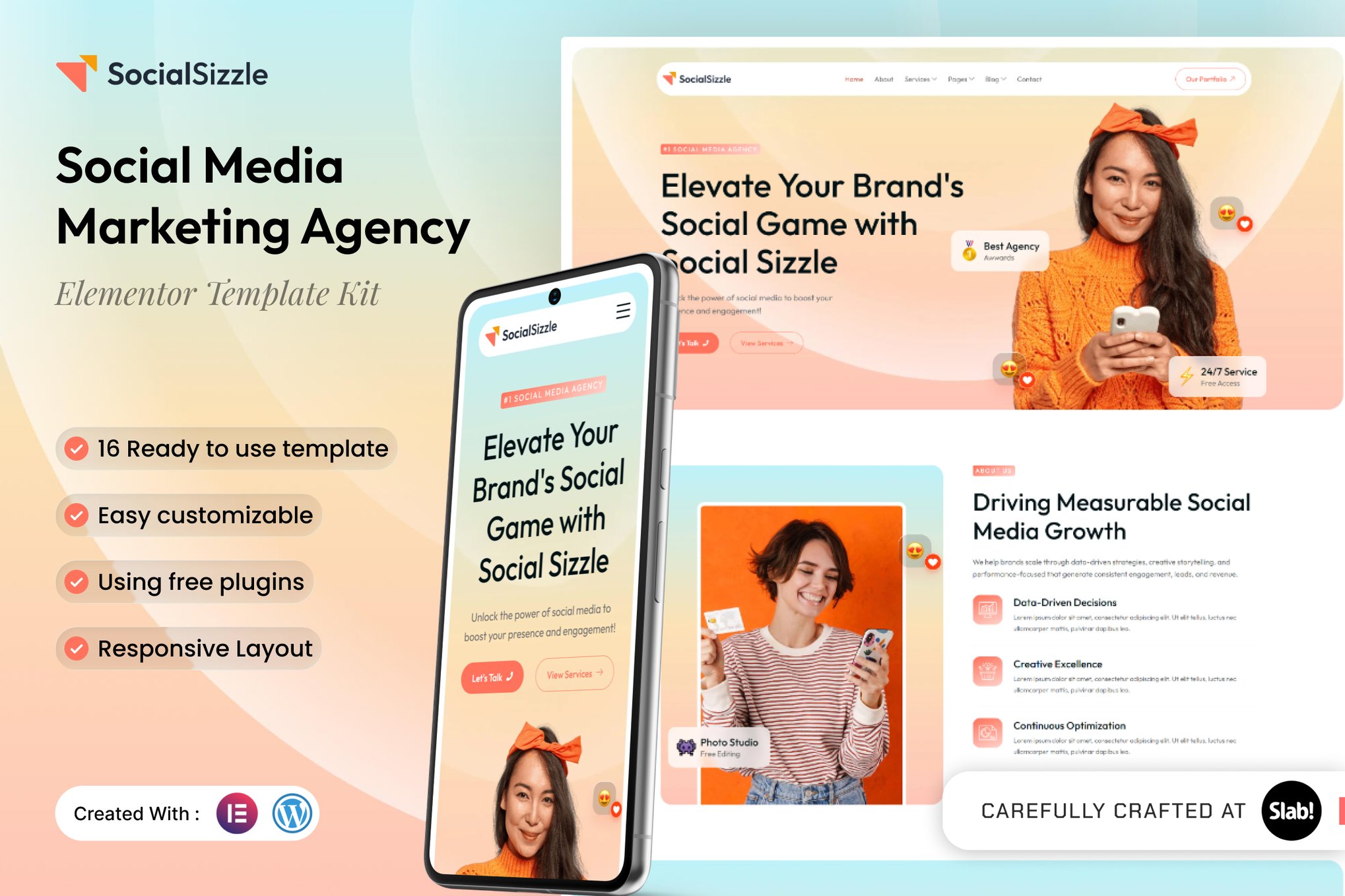 Socialsizzle - Social Media Marketing Agency Elementor Template — Elementor template kit cover