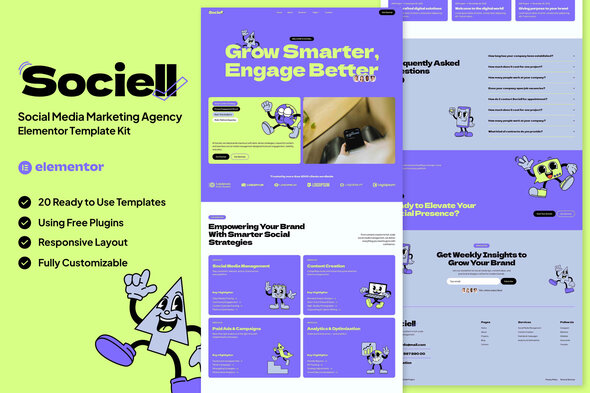 Sociell - Social Media Marketing Agency Elementor Template — Elementor template kit cover