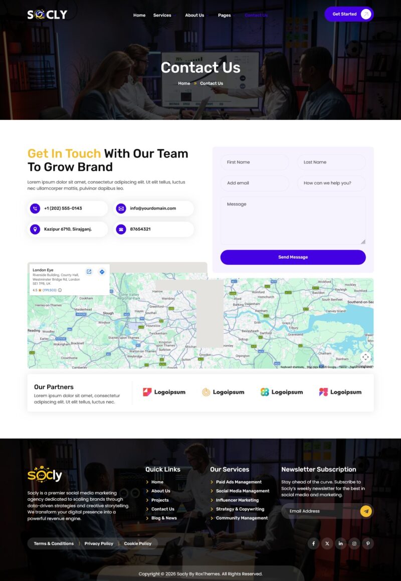 Contact Us — Socly - Social Media Marketing Agency Elementor Template