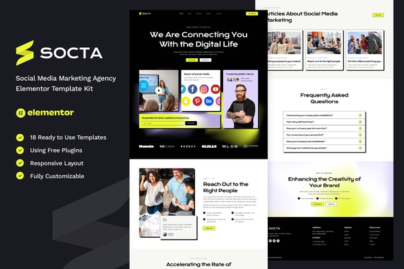 Socta - Social Media Marketing Agency Elementor Template — Elementor template kit cover