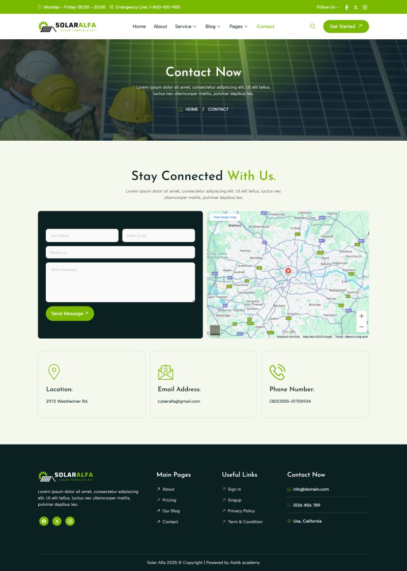 Contact — SolarAlfa - Solar & Renewable Energy Elementor Template