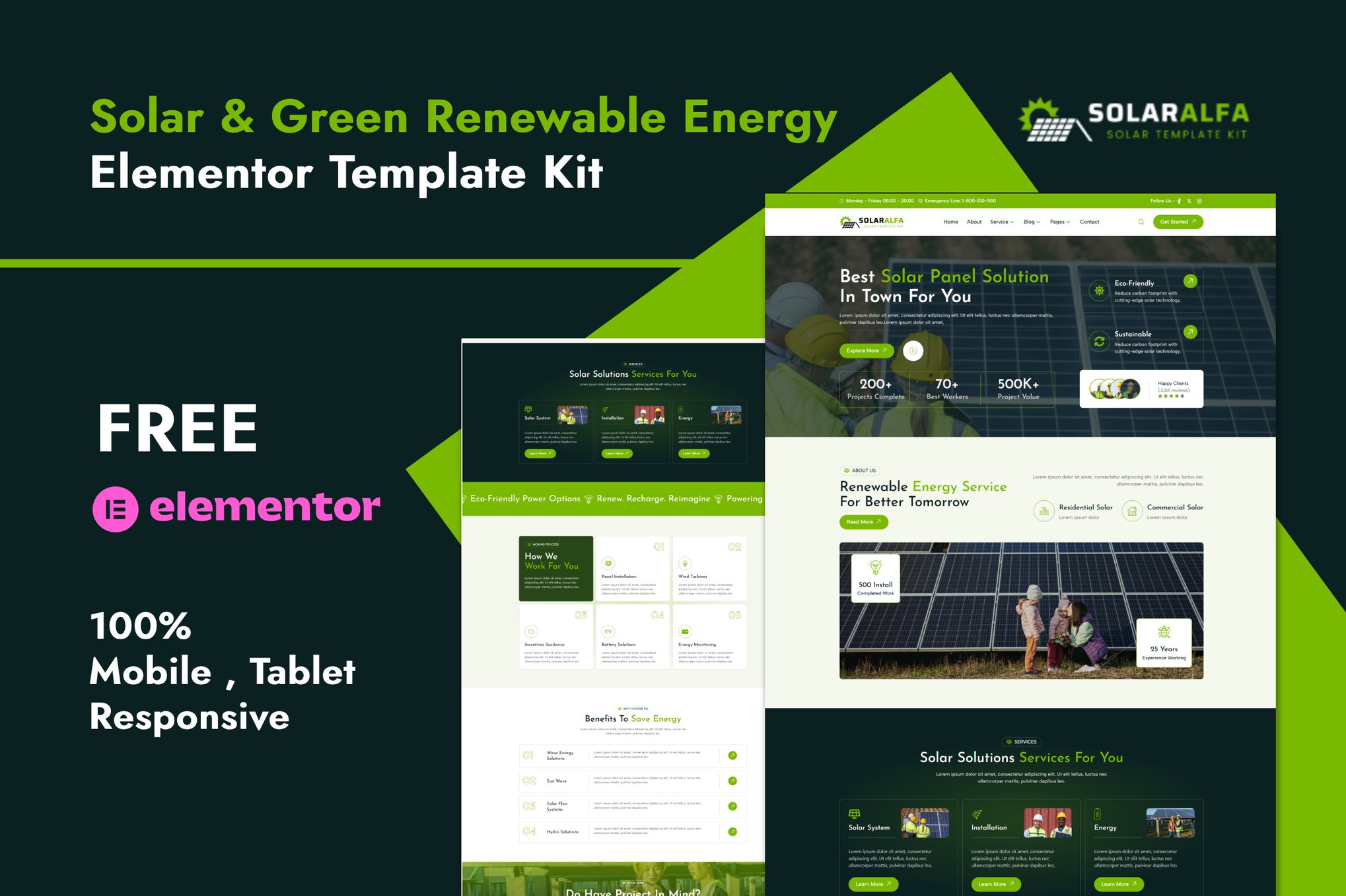 SolarAlfa - Solar & Renewable Energy Elementor Template — Elementor template kit cover