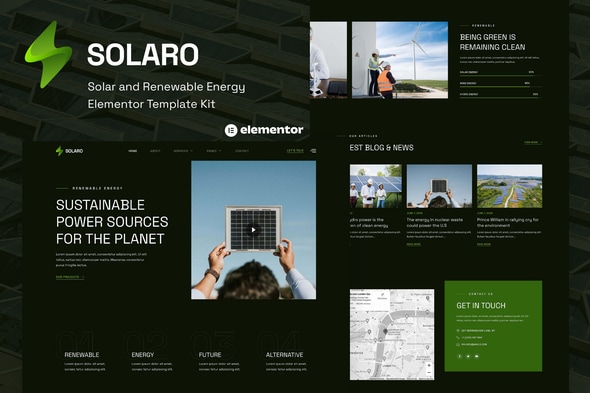 Solaro - Solar & Renewable Energy Elementor Template — Elementor template kit cover