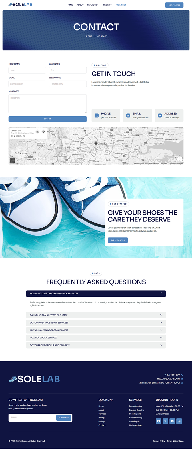 Contact — Solelab - Shoe Laundry Service Elementor Template