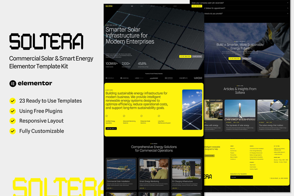 Soltera - Commercial Solar & Smart Energy Elementor Template — Elementor template kit cover