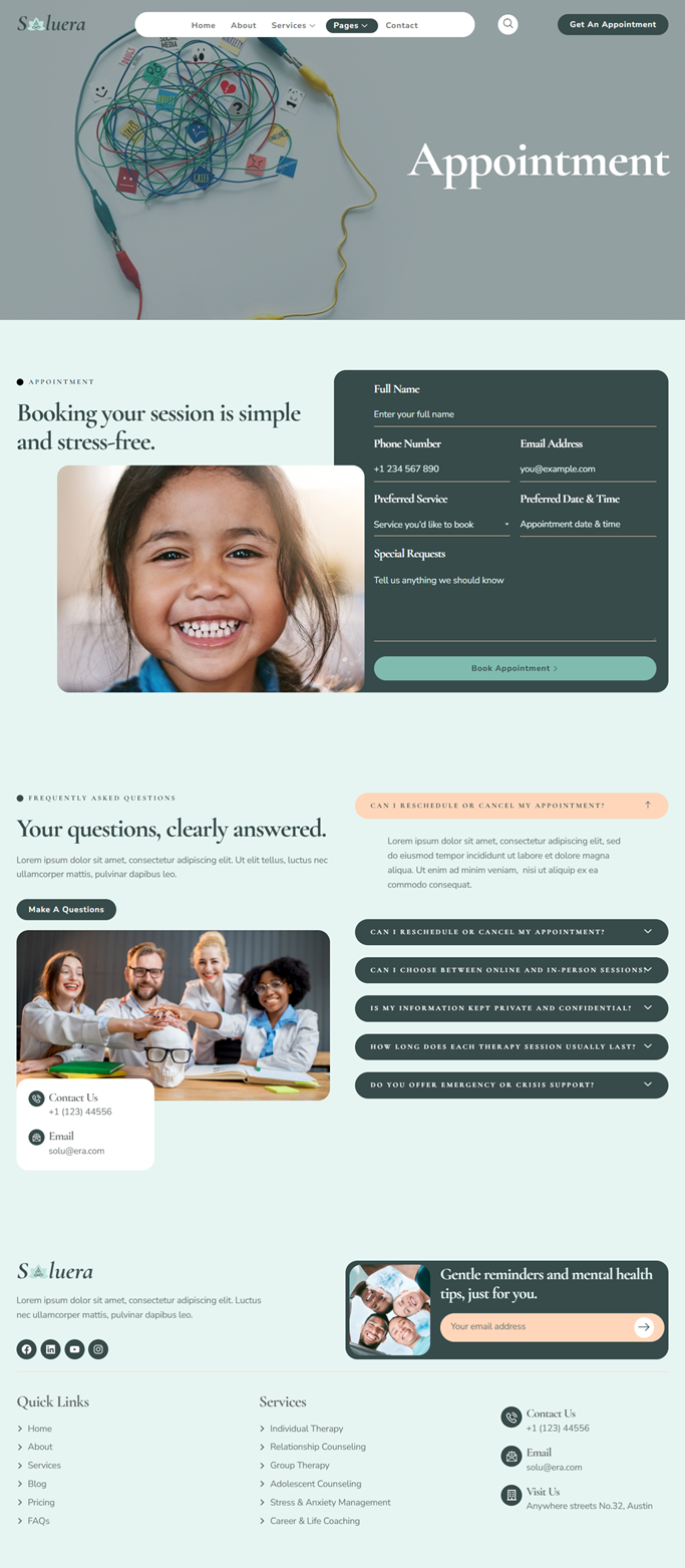 Appointment — Soluera - Psychologist & Mental Health Elementor Template