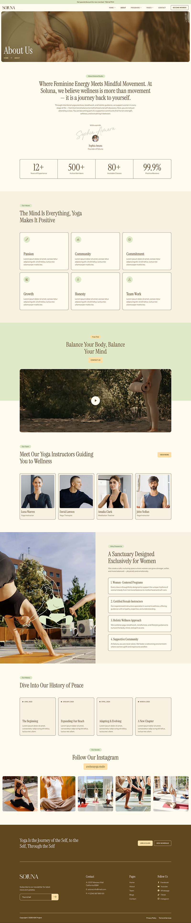 About — Soluna - Women Wellness Yoga Studio Elementor Template