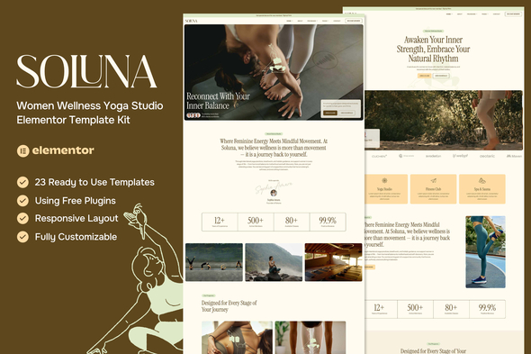 Soluna - Women Wellness Yoga Studio Elementor Template — Elementor template kit cover