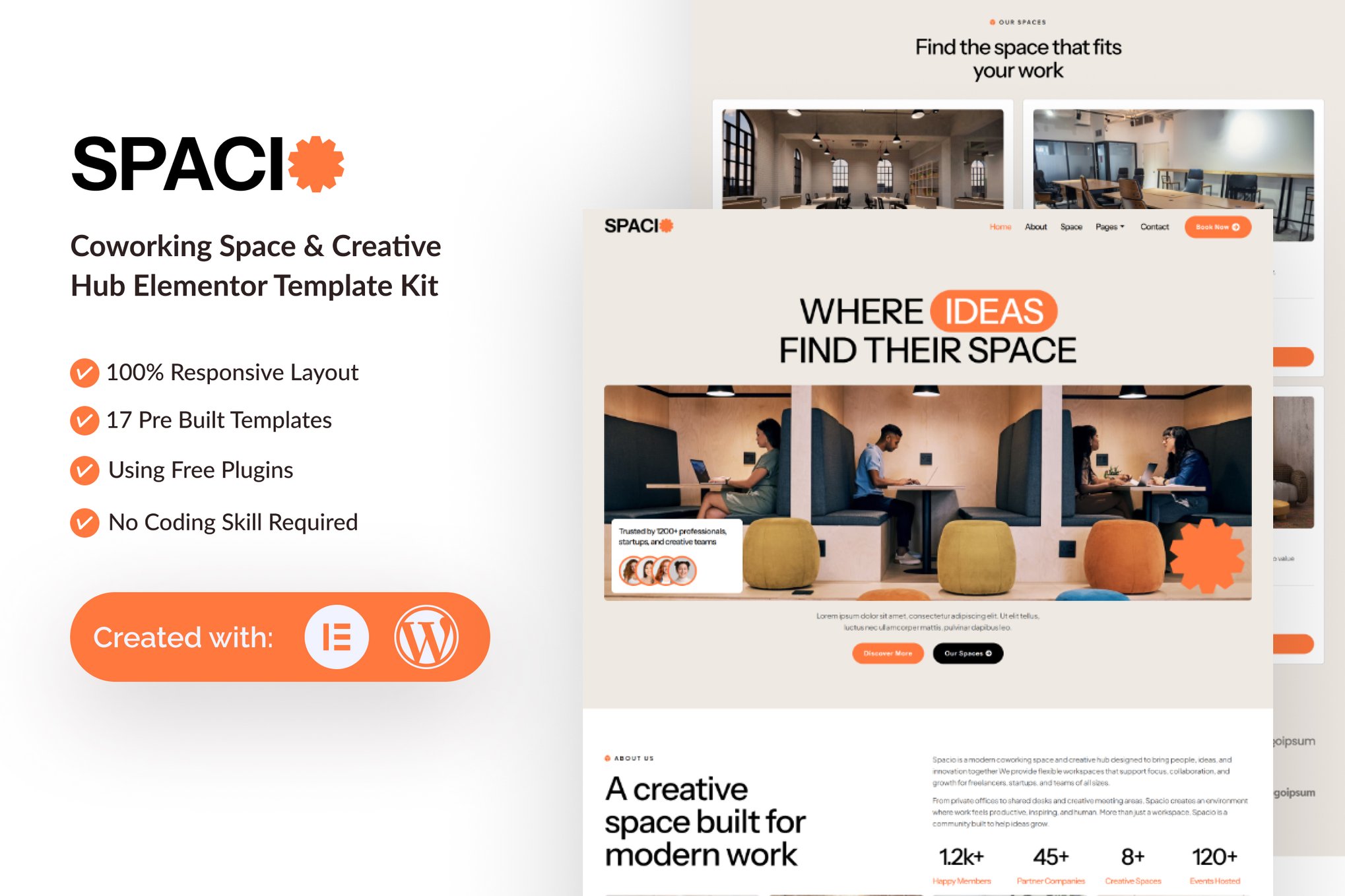 Spacio - Coworking Space & Creative Hub Elementor Template — Elementor template kit cover