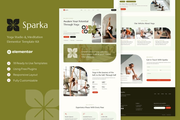Sparka - Yoga Studio & Meditation Elementor Template — Elementor template kit cover