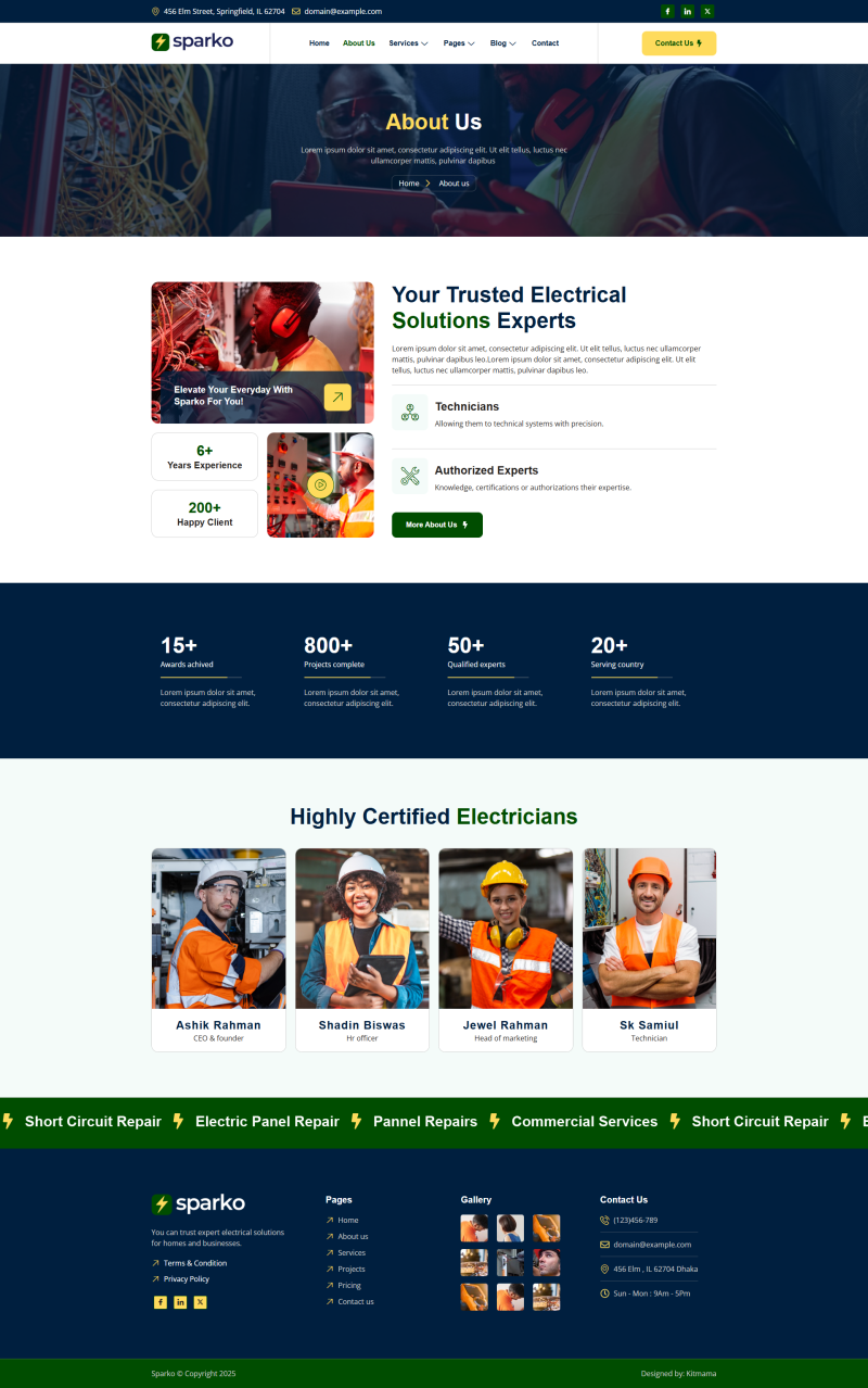 About us — Sparko - Electrician & Electrical Services Elementor Template