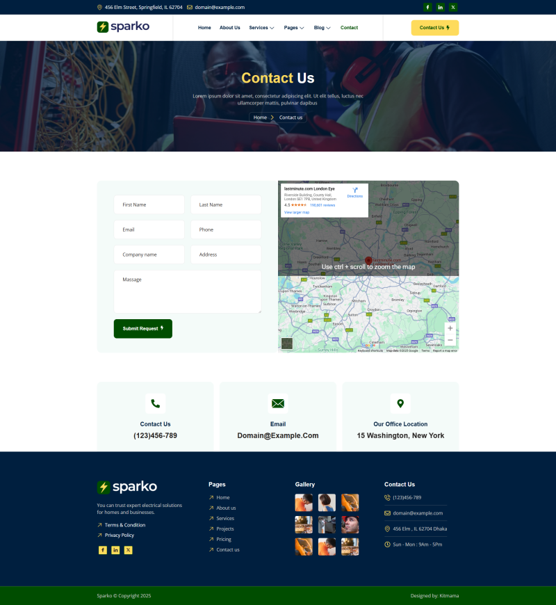 Contact — Sparko - Electrician & Electrical Services Elementor Template