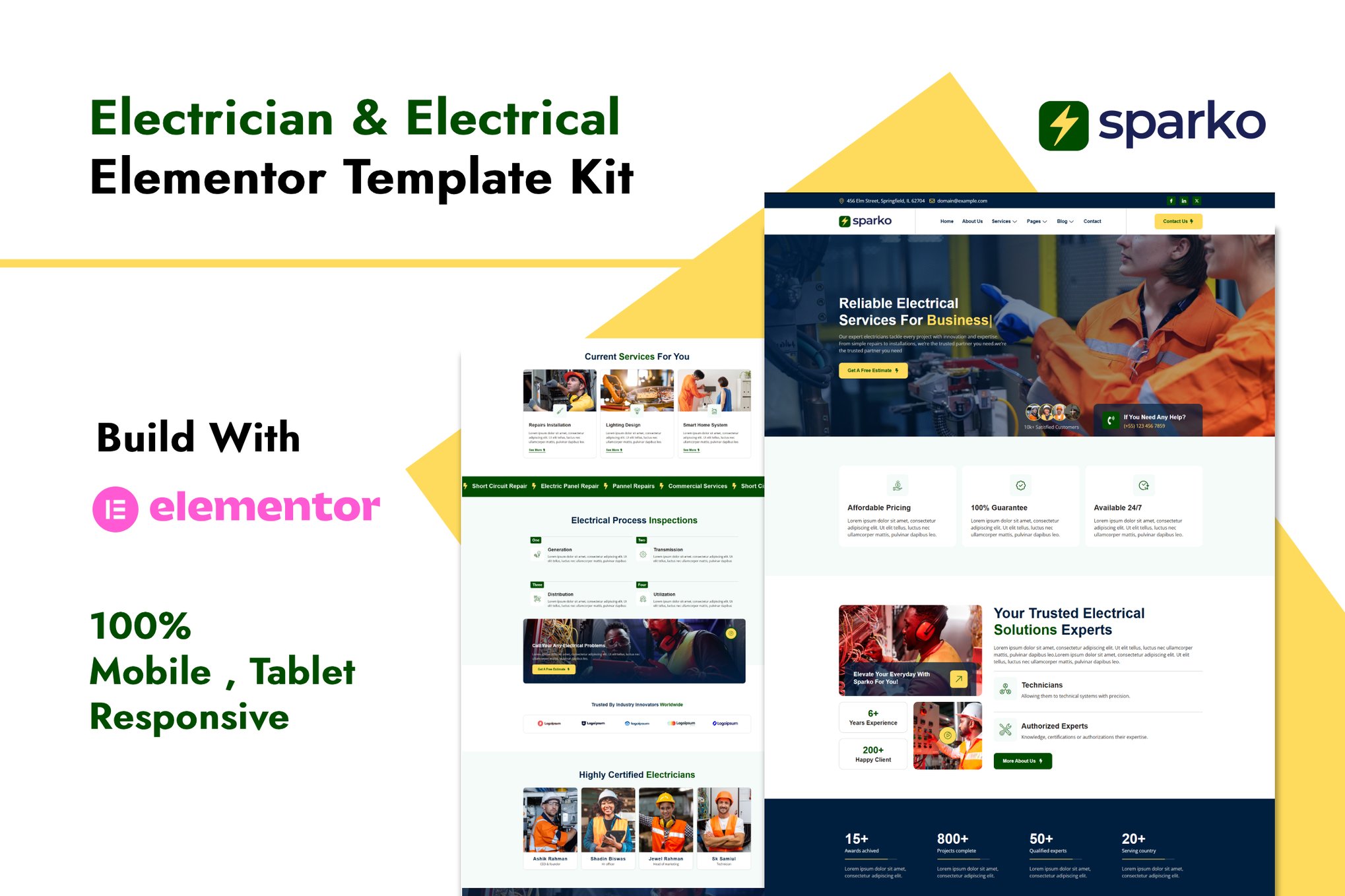 Sparko - Electrician & Electrical Services Elementor Template — Elementor template kit cover