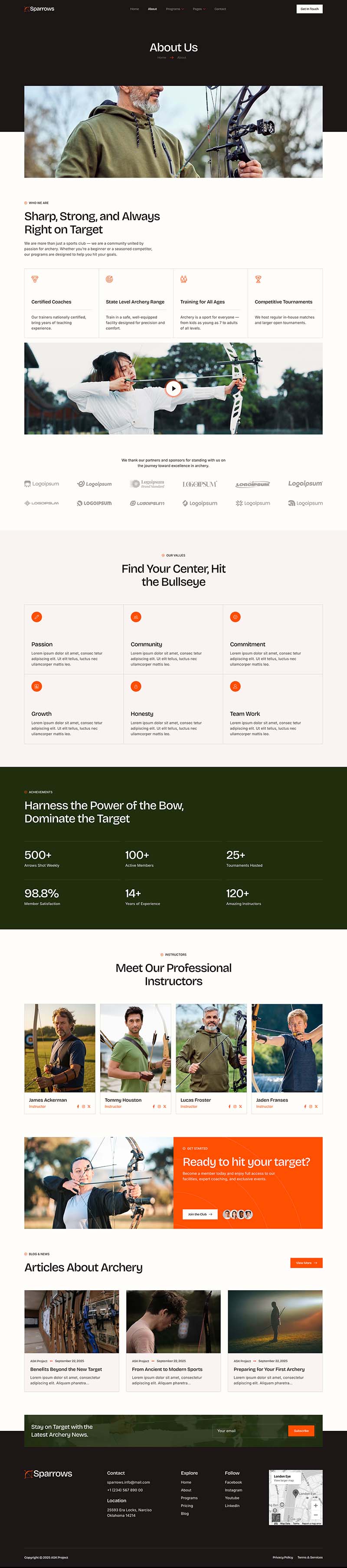 About — Sparrows - Archery Club & Courses Elementor Template