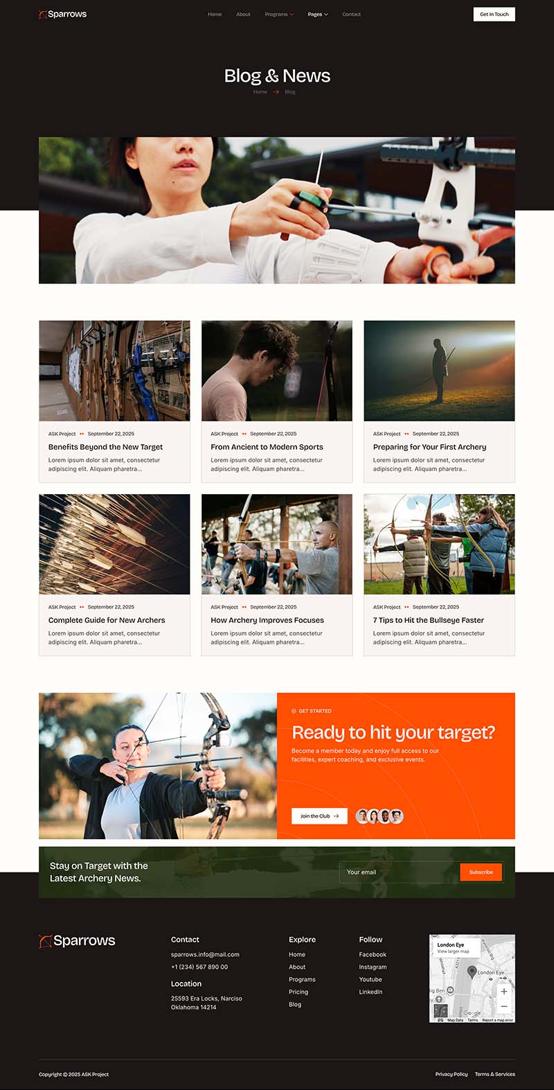 Blog — Sparrows - Archery Club & Courses Elementor Template
