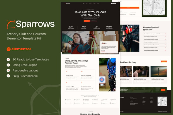 Sparrows - Archery Club & Courses Elementor Template — Elementor template kit cover