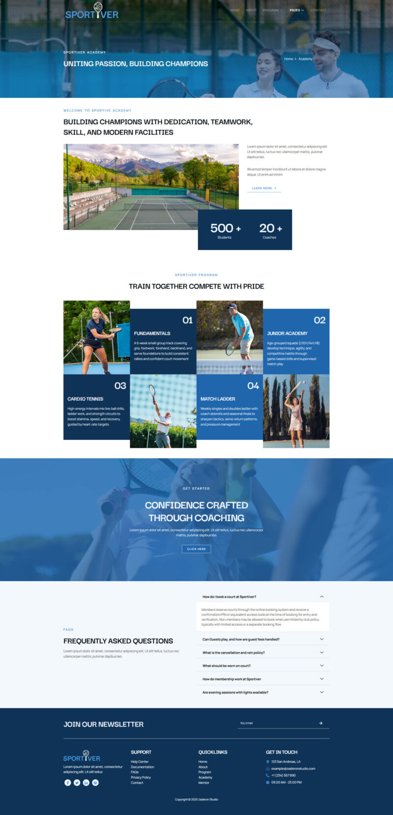 Academy — Sportiver - Tennis & Sport Club Elementor Template