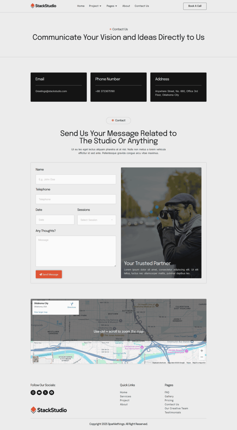 Contact Us — StackStudio - A Minimalist Photography Studio & Portfolio Elementor Template