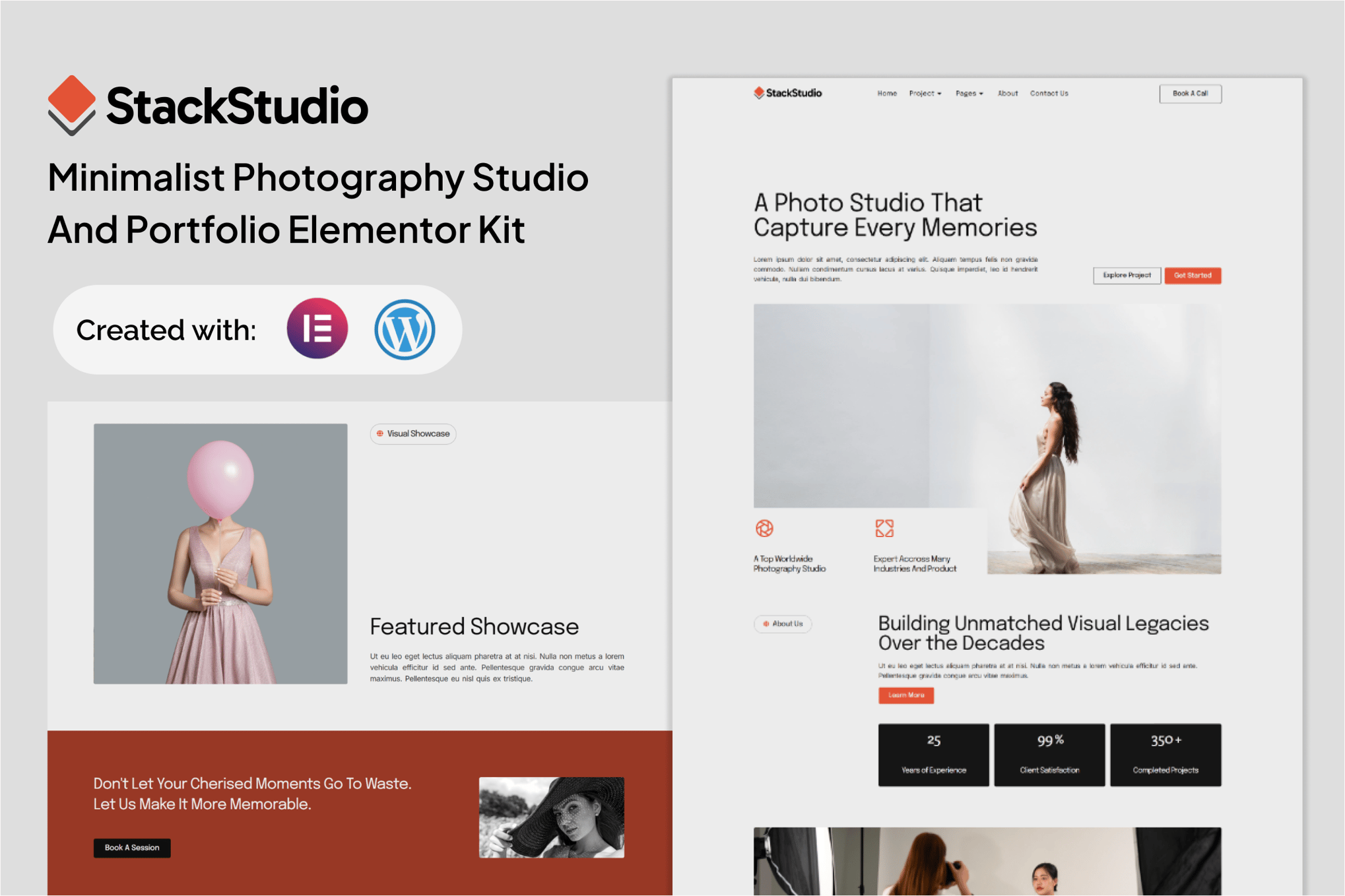 StackStudio - A Minimalist Photography Studio & Portfolio Elementor Template — Elementor template kit cover