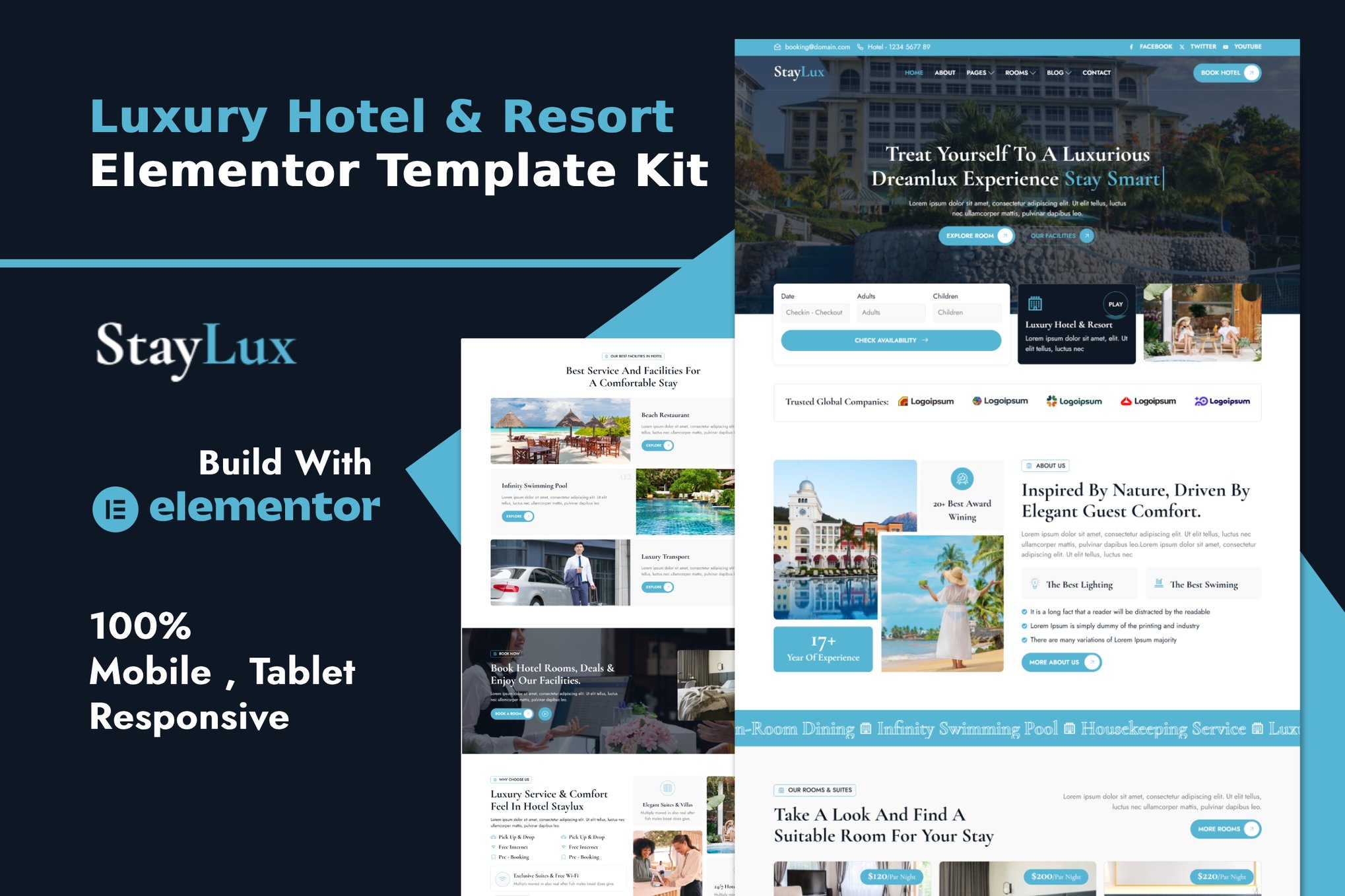 StayLux - Luxury Hotel & Resort Elementor Template — Elementor template kit cover