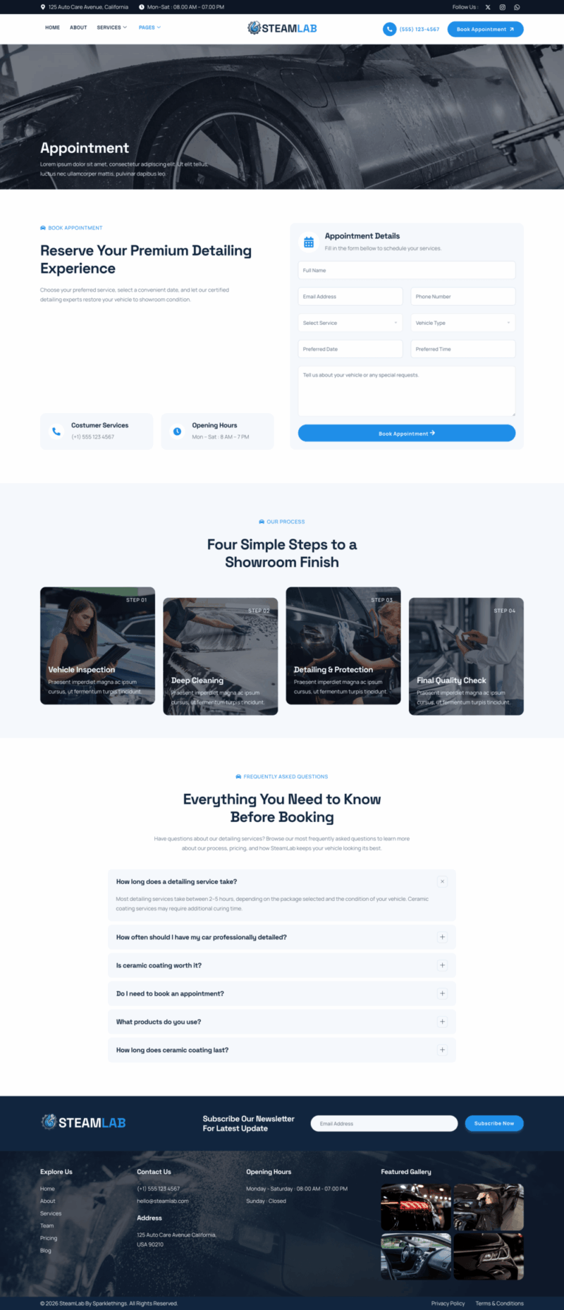 Appointment — SteamLab - Car Wash & Detailing Service Elementor Template