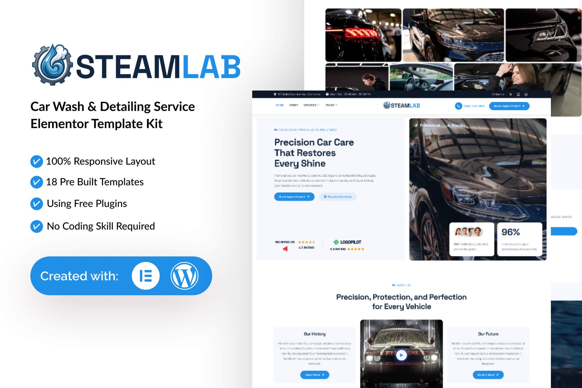 SteamLab - Car Wash & Detailing Service Elementor Template — Elementor template kit cover