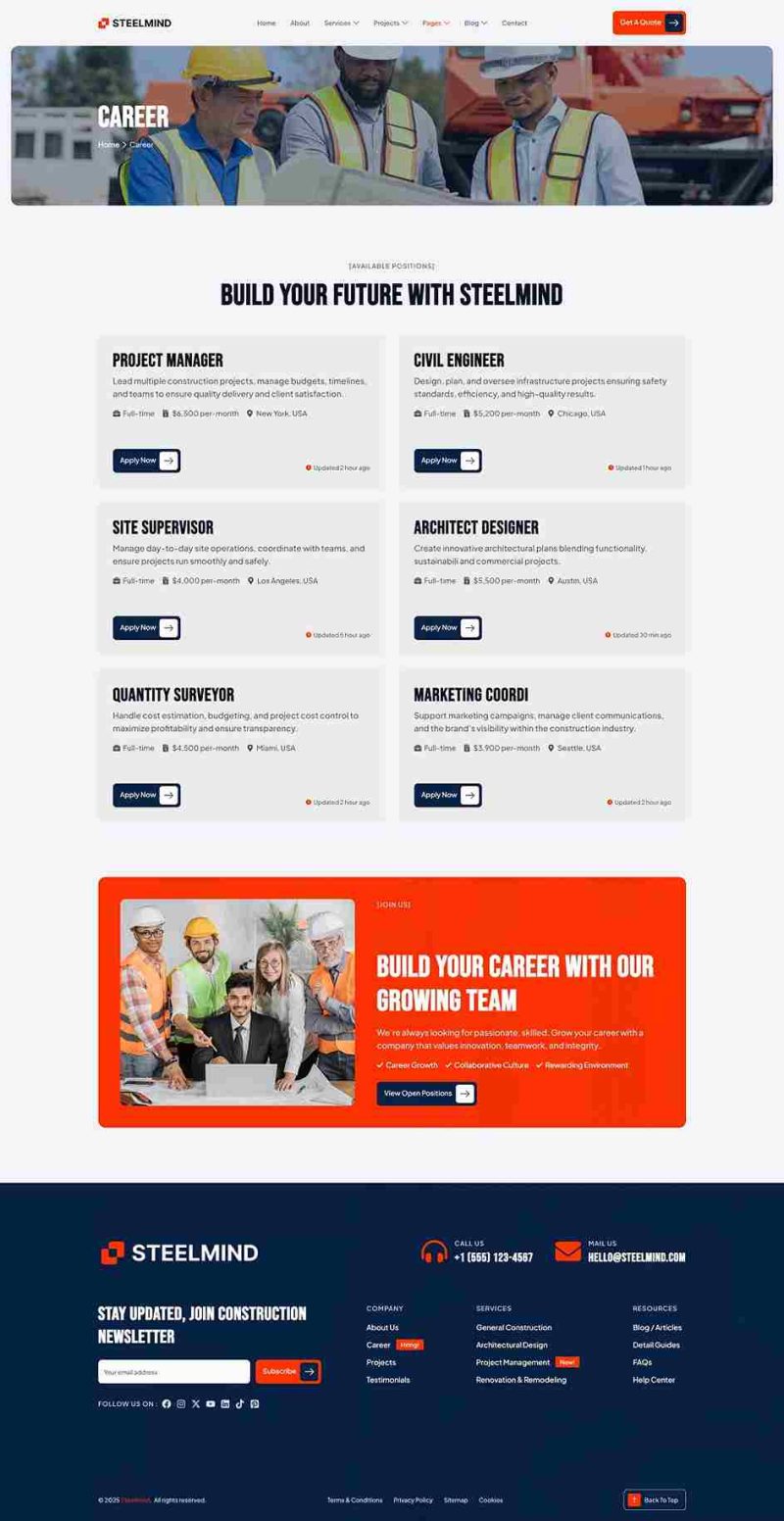 Career — Steelmind - Construction Agency Elementor Template
