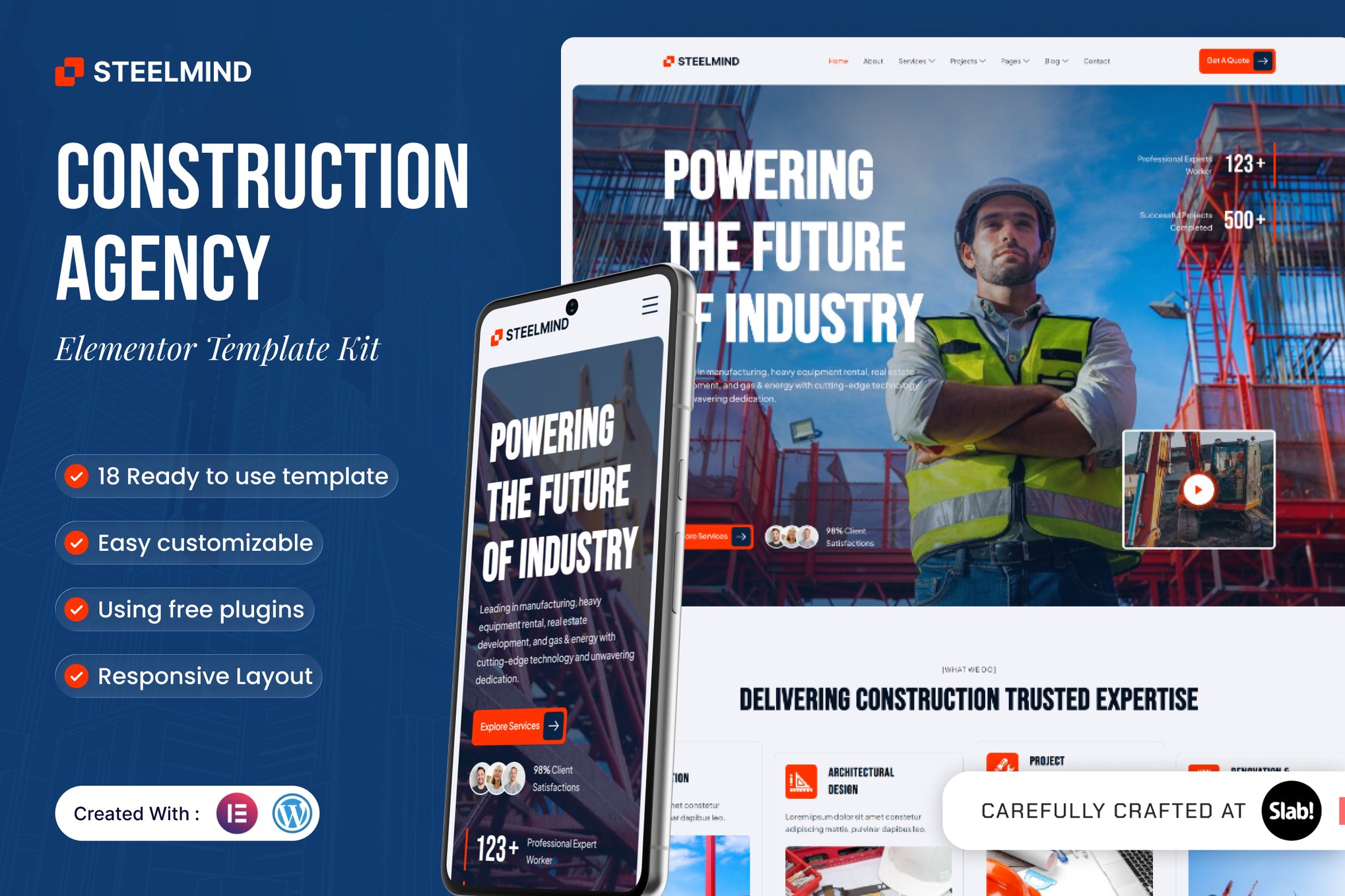 Steelmind - Construction Agency Elementor Template — Elementor template kit cover