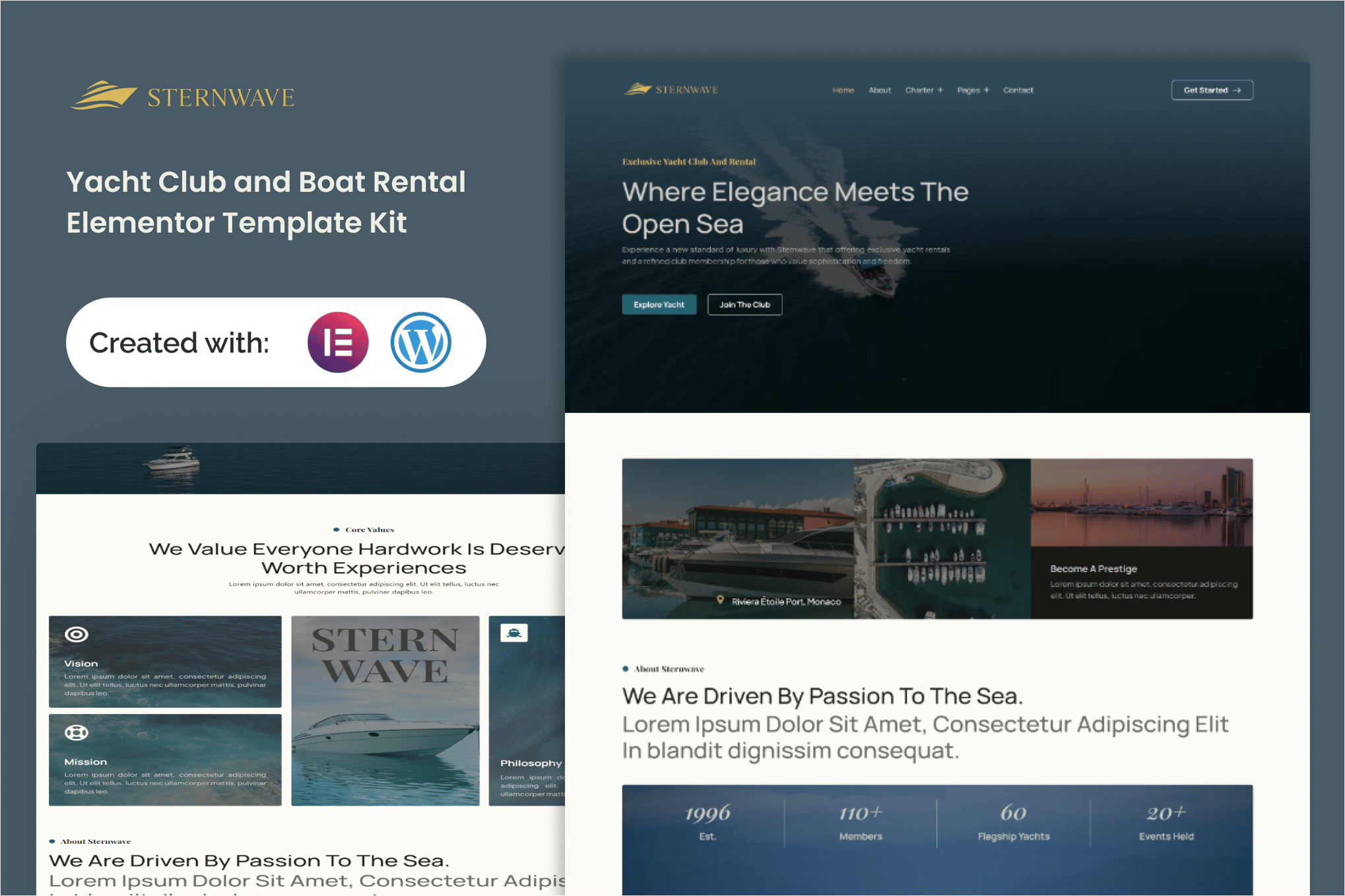 Sternwave - Yacht Club and Boat Rental Elementor Template — Elementor template kit cover