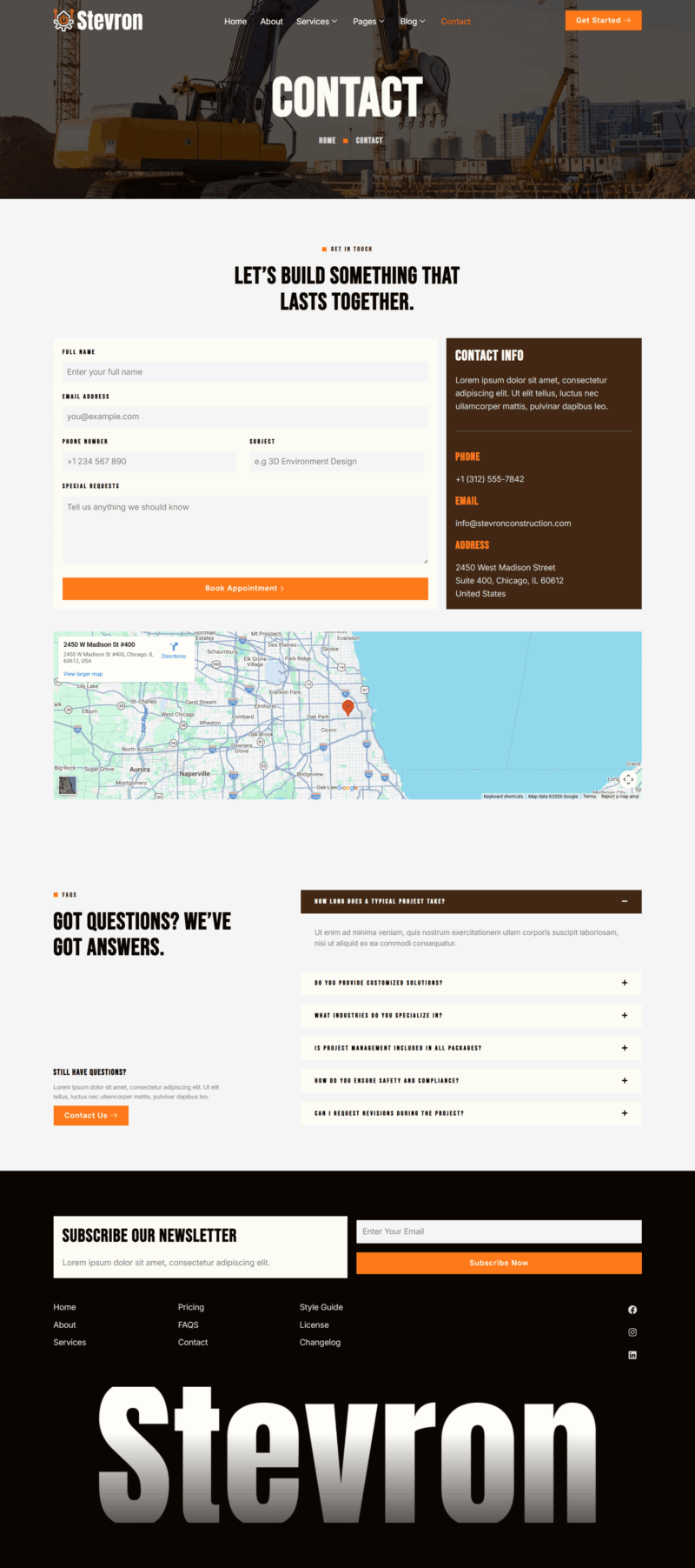 Contact — Stevron - Construction Elementor Template