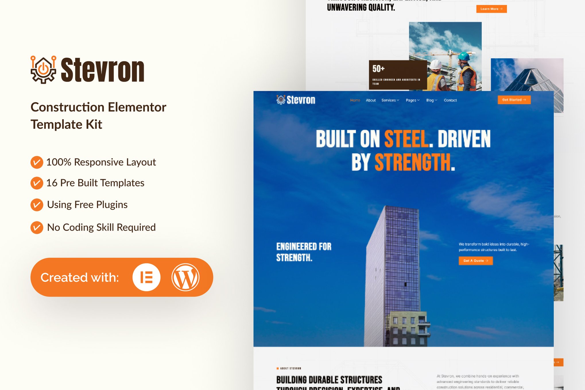 Stevron - Construction Elementor Template — Elementor template kit cover