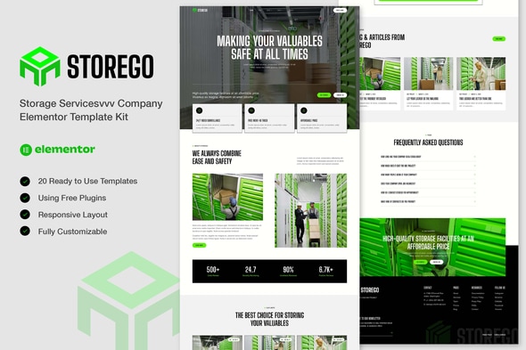 Storego - Storage Services Company Elementor Template — Elementor template kit cover