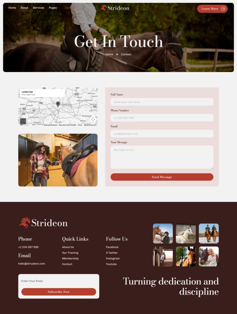 Contact — Strideon - Horse Riding & Training Elementor Template