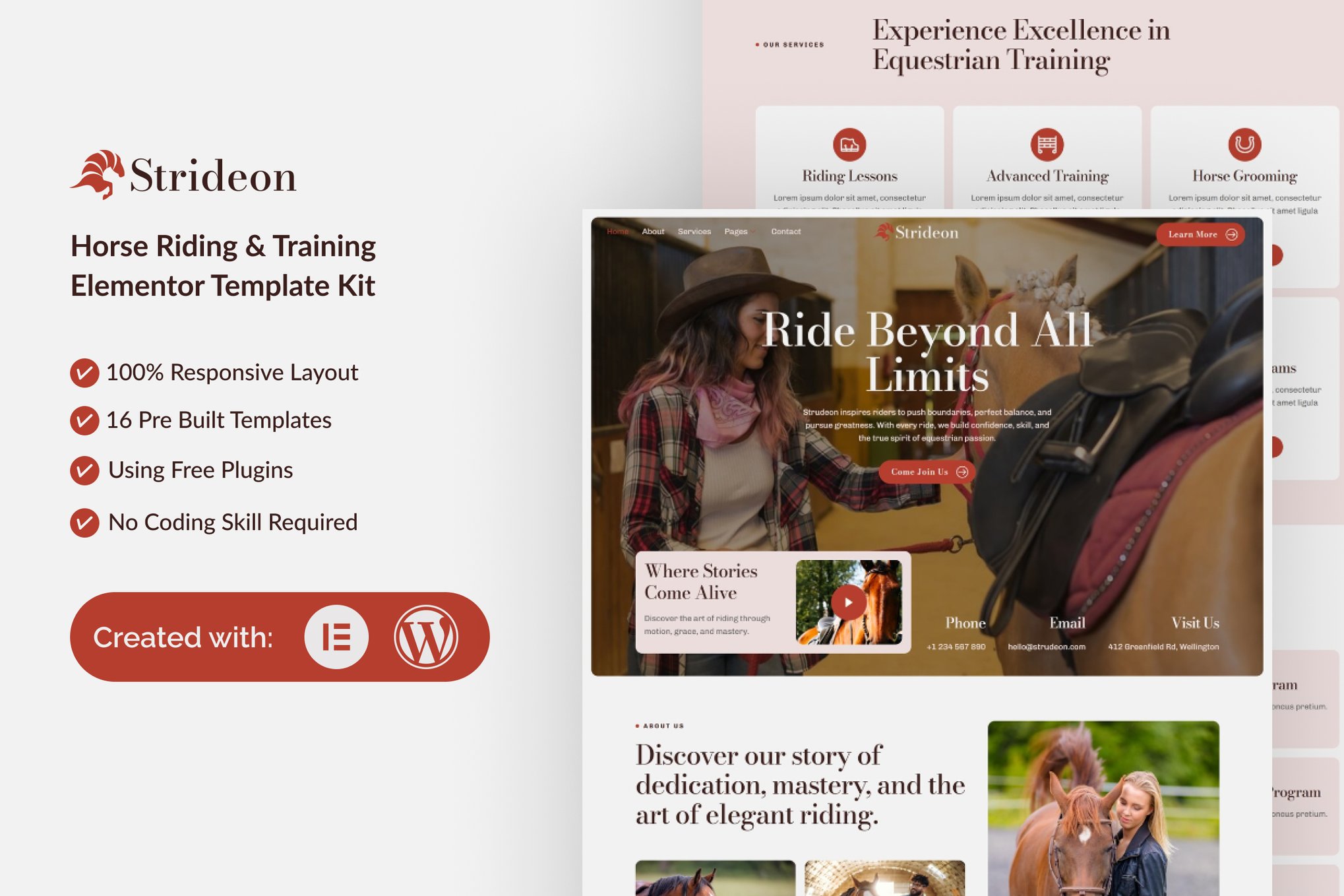 Strideon - Horse Riding & Training Elementor Template — Elementor template kit cover
