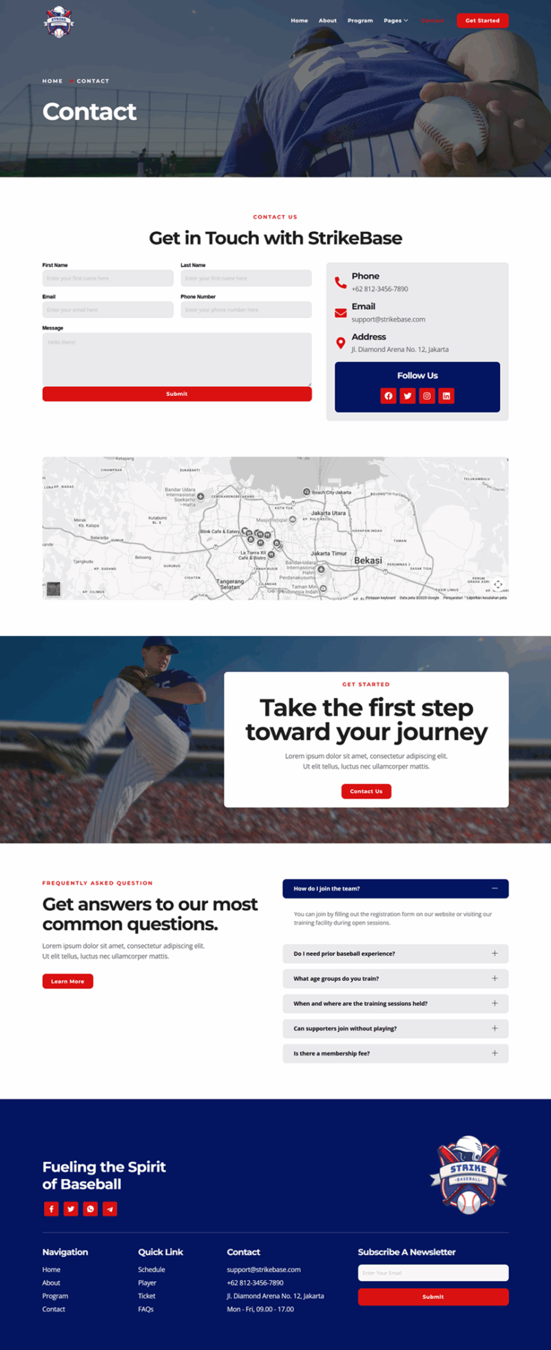 Contact — StrikeBase - Baseball Team & Sport Club Elemtor Elementor Template